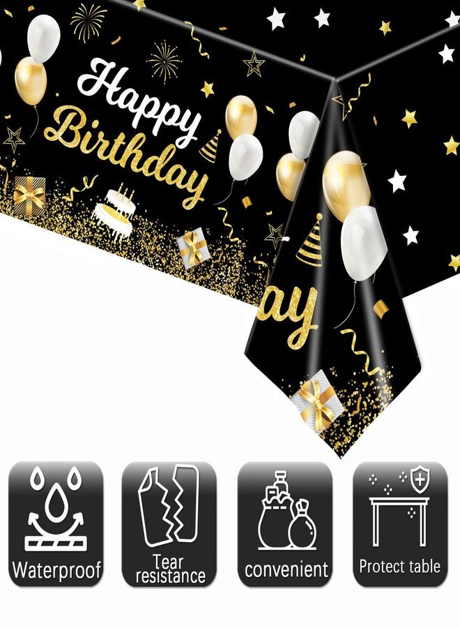 MRJ 3 Pack Gold and Black Happy Birthday Tablecloths 54"x108" Star Birthday Table Cover for Kids Boys Girls Baby Shower - Image 2